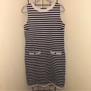 Chadwicks Navy Blue and White Striped sleeveless Dress